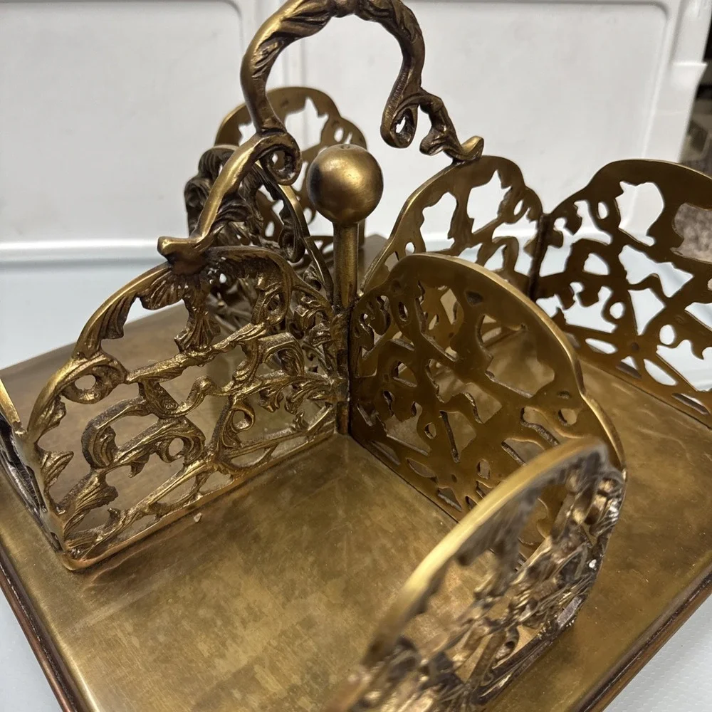 VTG RARE Ornate  Victorian Solid Brass Book Stand Caddy /Utility Caddy - READ